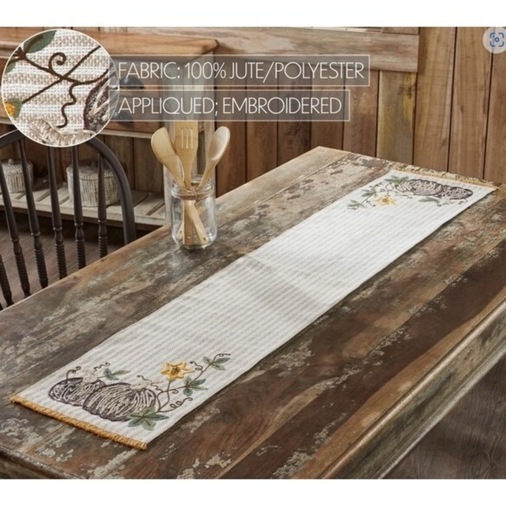 VHC Brands Primitive Autumn Pumpkin Patch‎ Stripes Table Runner 12x60 NEW